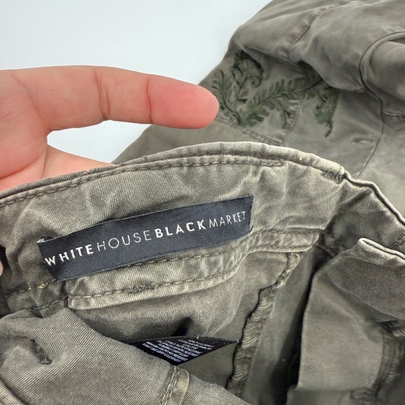 White House Black Market Pants Women 8 Green Slim Crop Utility Y2K Embroidered - Picture 7 of 14